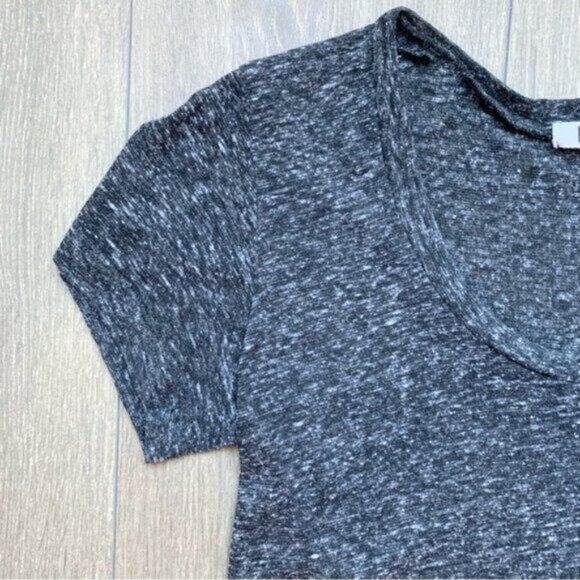 Revolve LNA Deep U Neck Tee T-Shirt Asymmetrical Hem Short Sleeve Heather Black - Picture 7 of 15